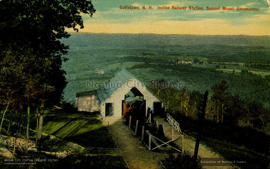 Postcard: Goffstown, N.H. Incline Railway Station, Summit Mount Uncanoonuc